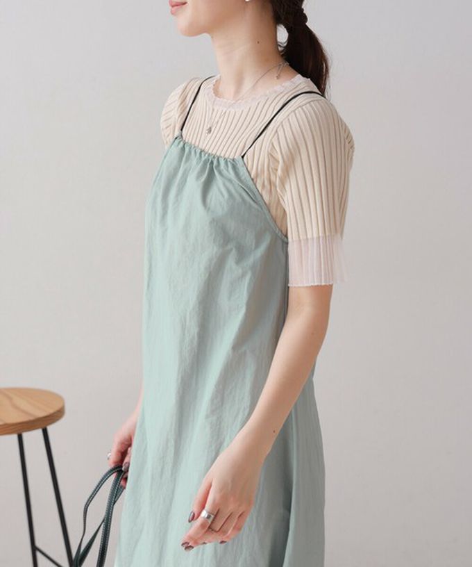 日本 Bab - 下擺澎澎氣球尼龍吊帶洋裝-藍綠