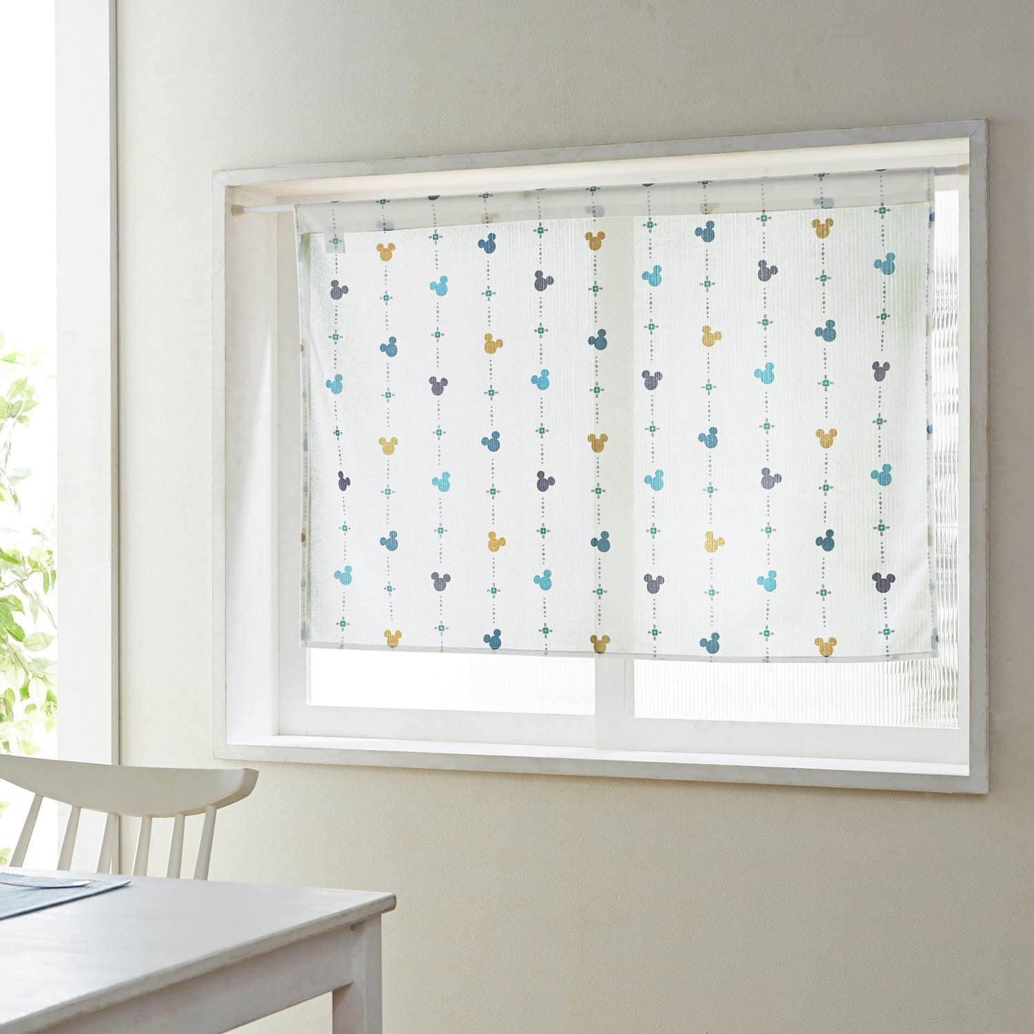 日本千趣會 - 迪士尼 遮光隔熱小窗簾-米奇點點-米灰色系