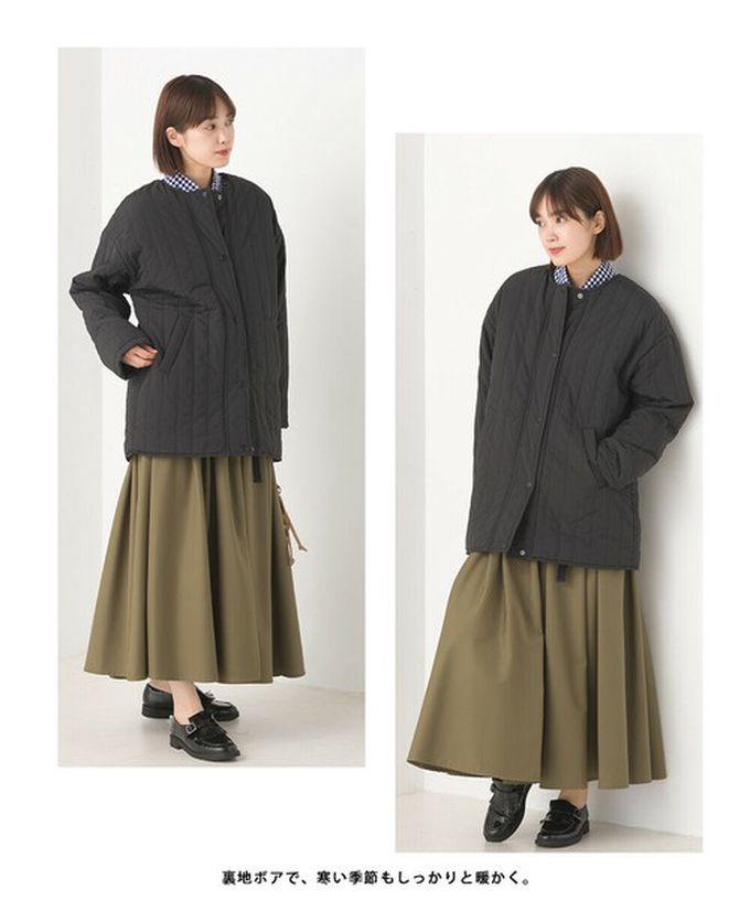 日本 OMNES - 內毛絨率性無領外套/保暖夾克-淡灰綠