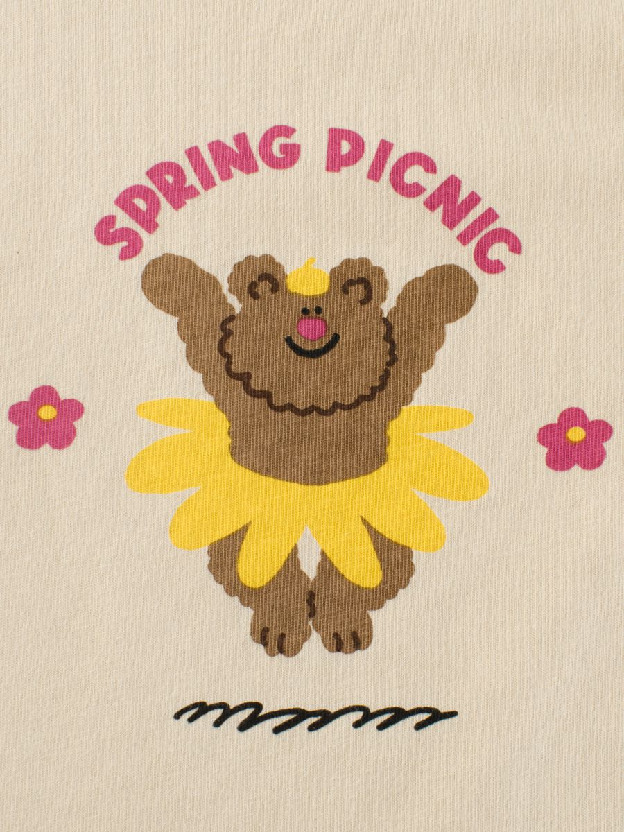 純棉圓領薄長袖上衣-熊熊的花花裙-杏+黃