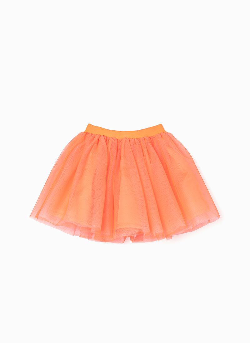 韓國 OZKIZ - 鬆緊腰漸層網紗裙-橘