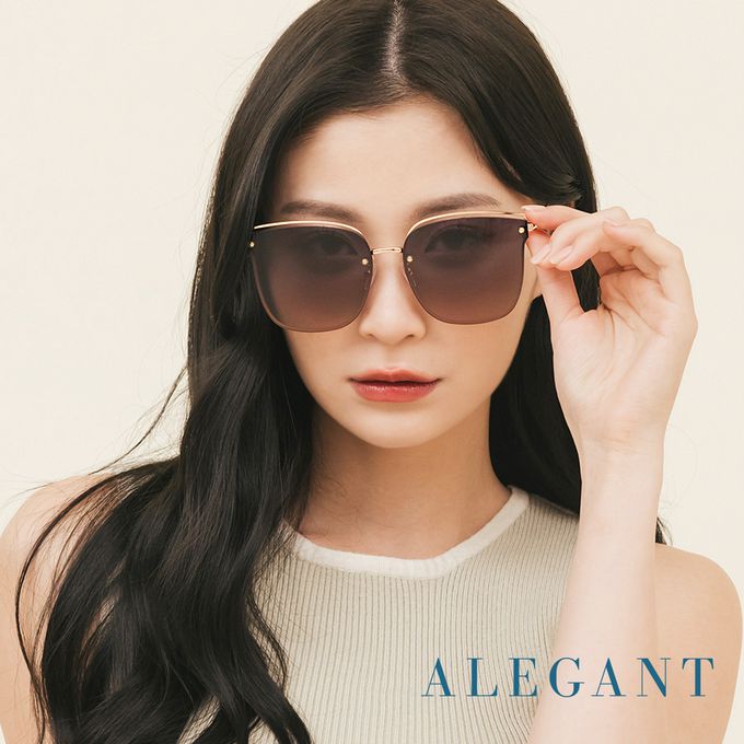 ALEGANT - 柔美氣質裸暈灰粉漸層貓眼設計金屬鏤空墨鏡│UV400太陽眼鏡