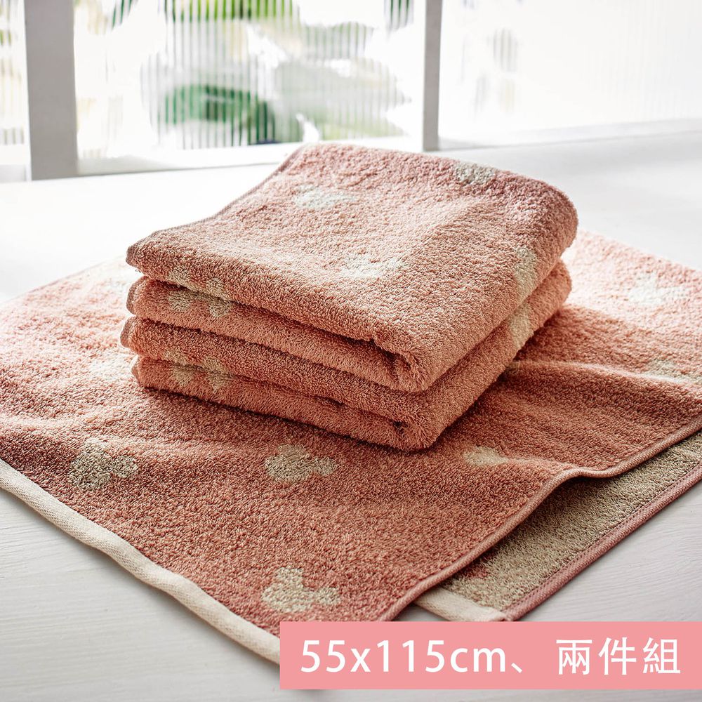 日本千趣會 - 迪士尼 純棉浴巾兩件組-米奇頭-粉 (55x115cm)