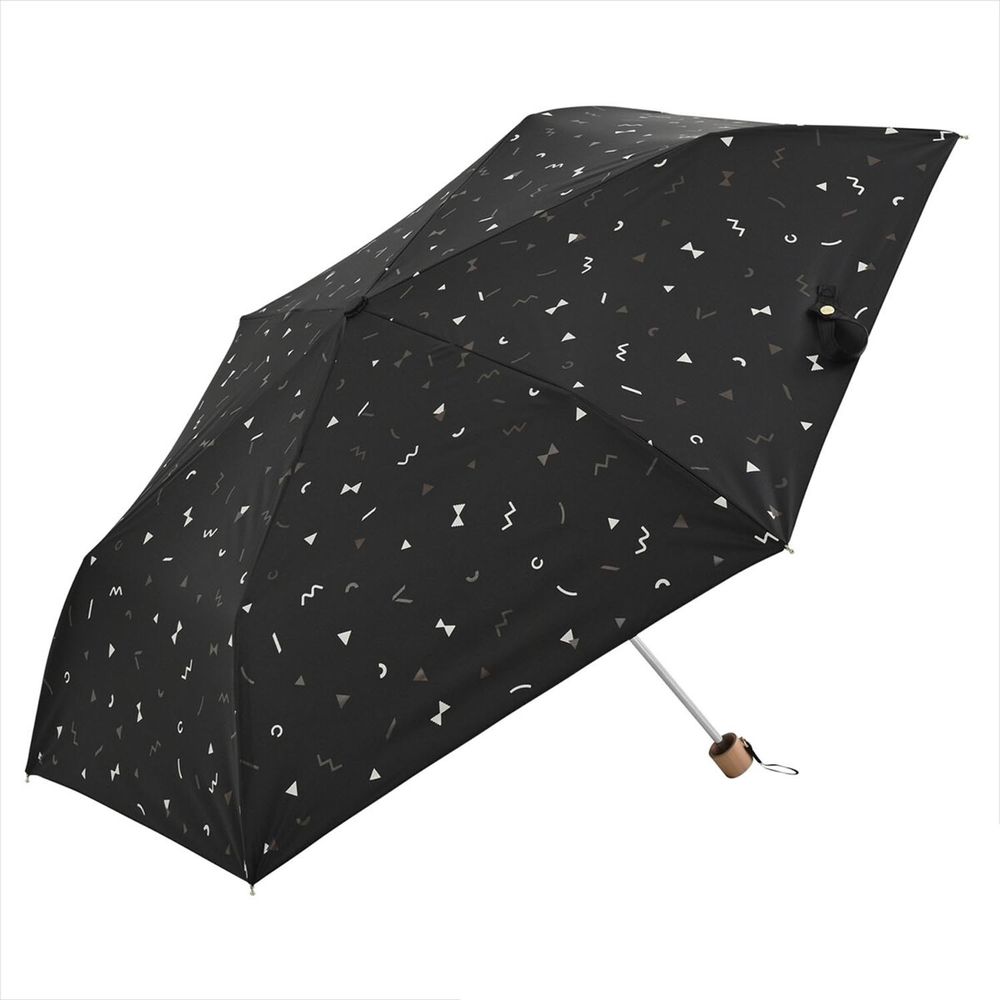 日本 nifty colors - 抗UV超輕量 晴雨兩用折疊傘(遮光遮熱款)-幾何圖形-黑 (直徑88cm/179g)-99.9%