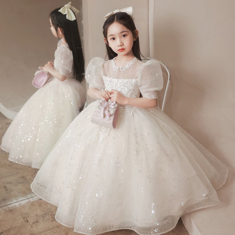 歌德風泡泡袖公主亮片網紗禮服-短裙款-香檳色