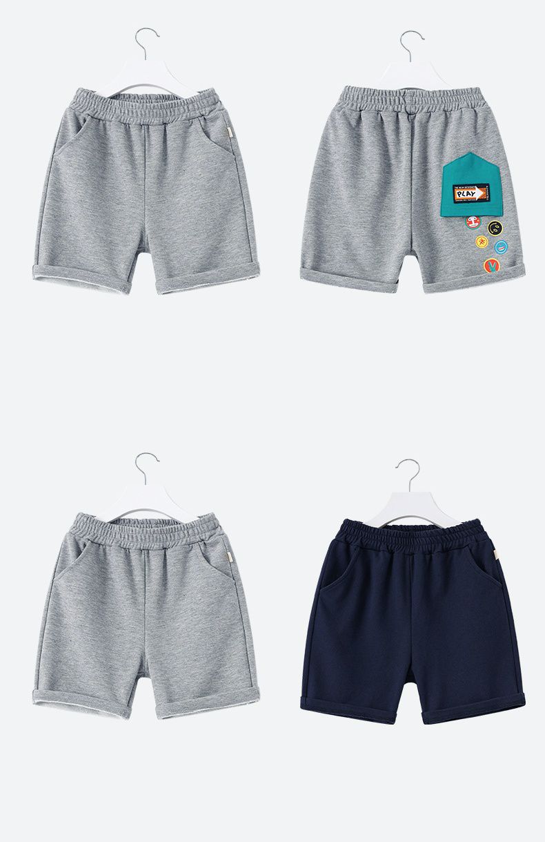 純棉休閒運動五分褲-刺繡小圓標籤-深藍色