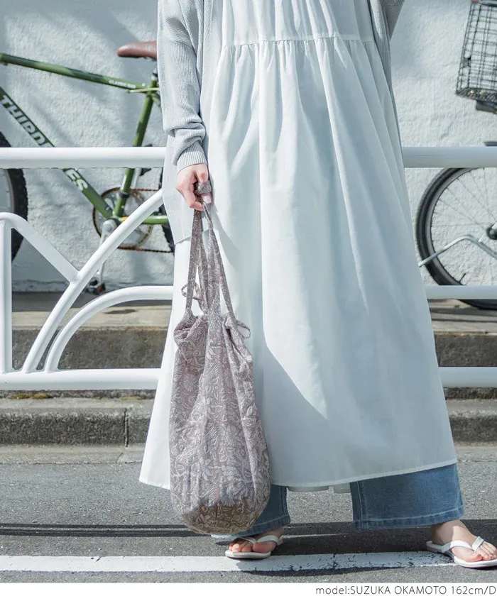 日本 COCA - 100%印度棉木刻版印刷抽繩托特包/購物袋-粉紫