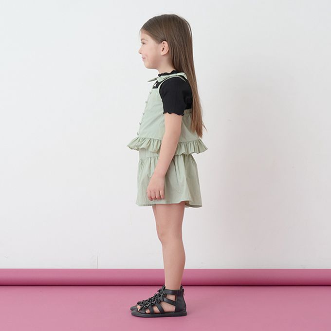 日本 Lycee mine - 可愛吊帶上衣+蓬蓬短褲2件式套裝-卡其