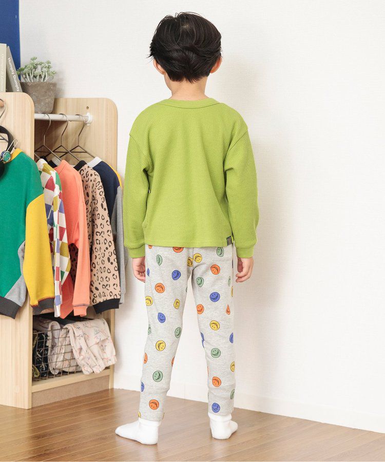 日本 BREEZE - 正反OK！柔軟華夫格長袖上衣-撞色-黃綠灰