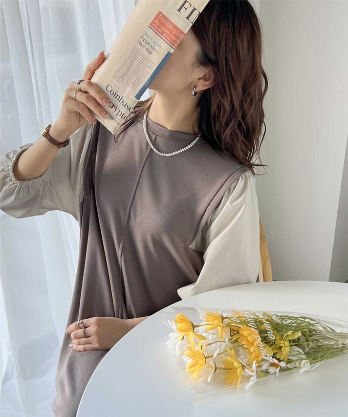 日本 Classical Elf - 優雅泡泡拼接袖修身洋裝-黑x淺米