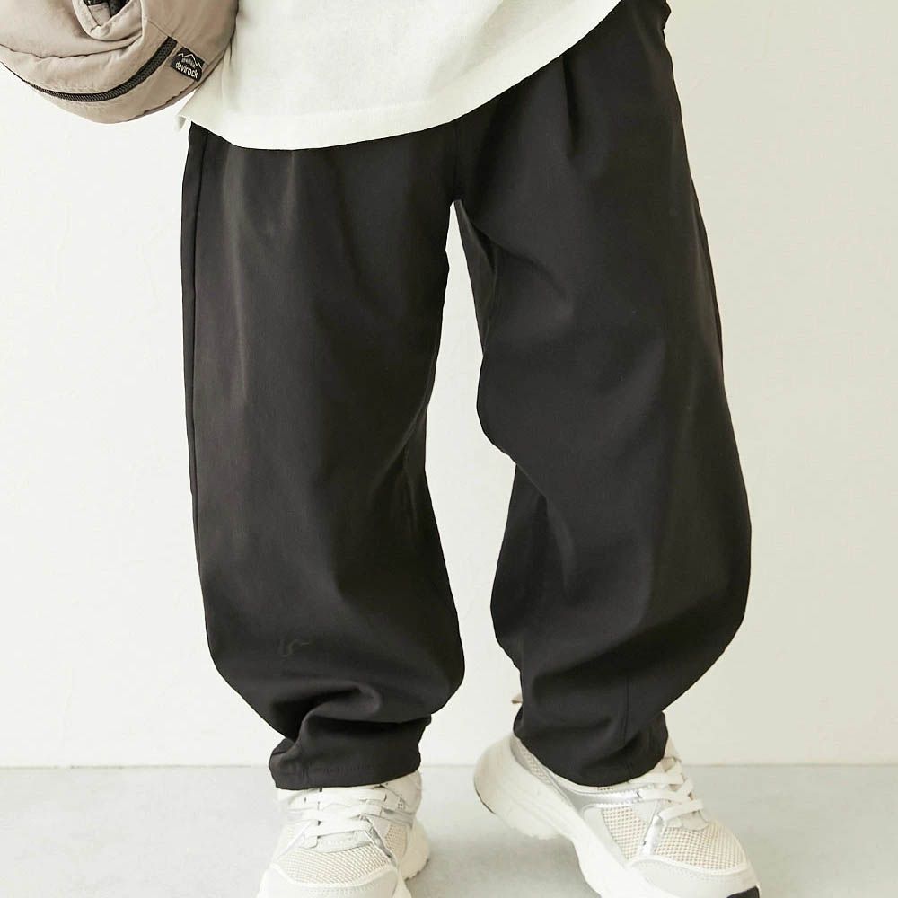 彈性斜布紋寬鬆氣球長褲-黑