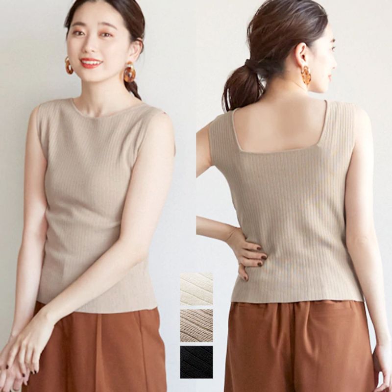 日本 COCA - 前後2way羅紋針織無袖上衣-黑