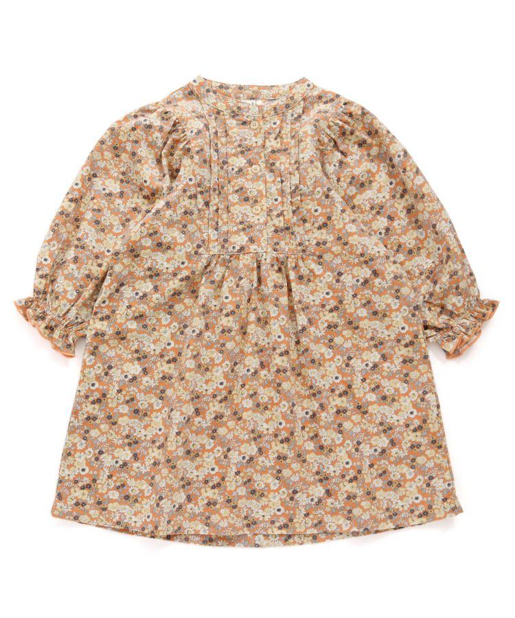 日本 apres les cours - 襯衫領微甜束口長袖洋裝-碎花-海軍藍