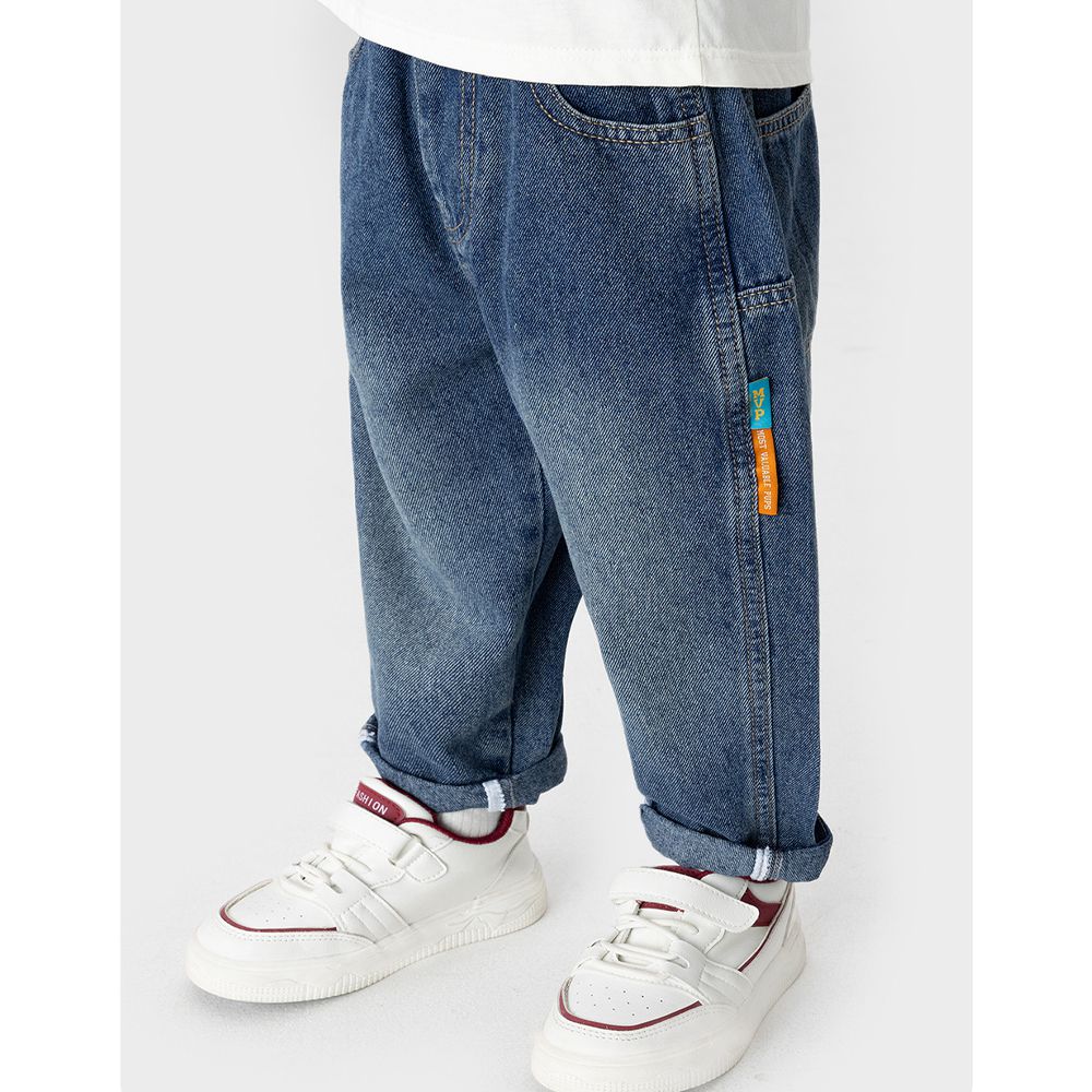 卡通汪汪隊水洗束口牛仔褲-後口袋刺繡-藍色