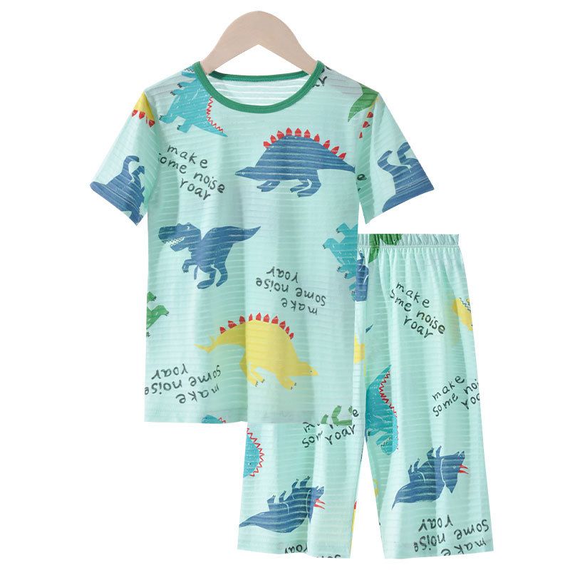 MAMDADKIDS - 竹節棉短袖套裝/家居服-調皮暴龍-綠色