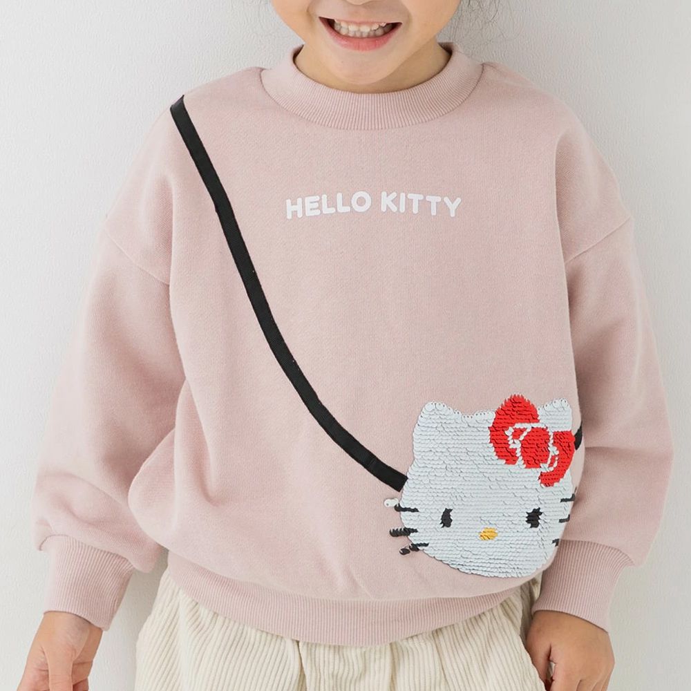 限量聯名 裏毛印花大學長袖上衣-卡通三麗鷗-亮片凱蒂貓-粉紅