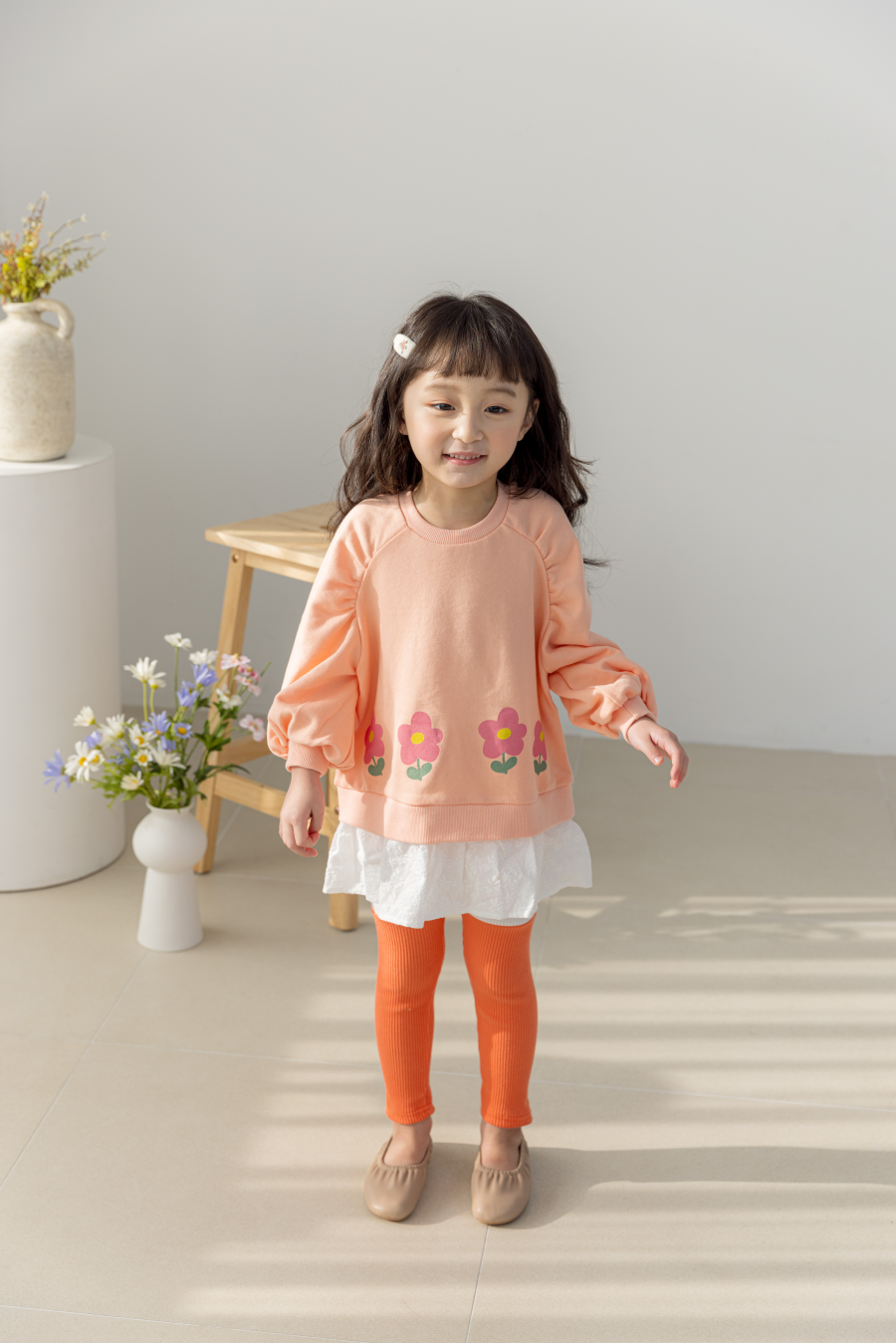 韓國 Orange Mom - 拼接色針織內搭褲-橘X白