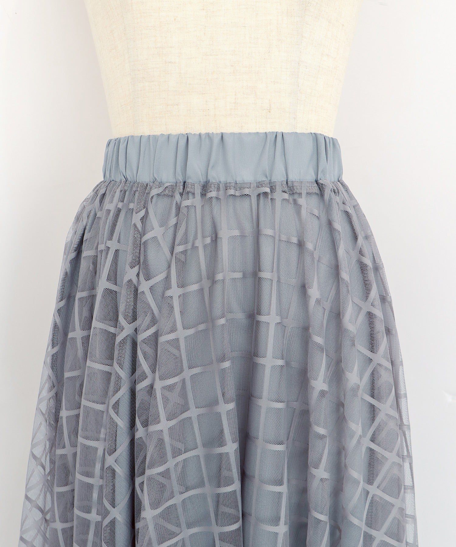 日本 BLUE EAST - 優雅格紋修身紗裙-簡約黑