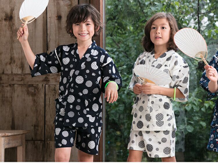 日本服飾代購 - 100%棉 夏日和風透氣甚平-矢絣紋-灰藍