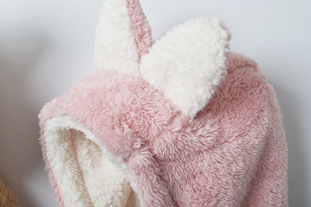 毛絨絨圍脖一體帽-熊熊耳朵-淺咖啡色 (M(約3歲到8歲))