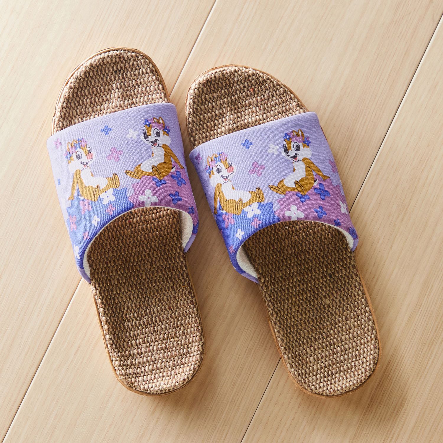 日本千趣會 - 迪士尼 輕量亞麻夏季室內拖鞋-奇奇蒂蒂-粉紫 ((22.5-24.5cm))