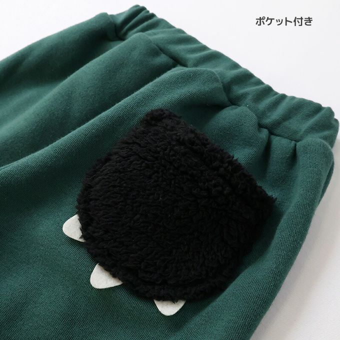 日本 ZOOLAND - 熊掌毛絨口袋裏起毛休閒長褲-黑