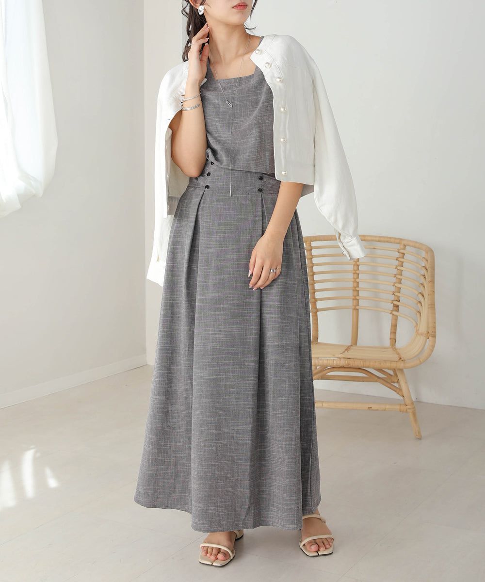 日本 Bab - 顯瘦剪裁收腰法式袖洋裝-石墨灰