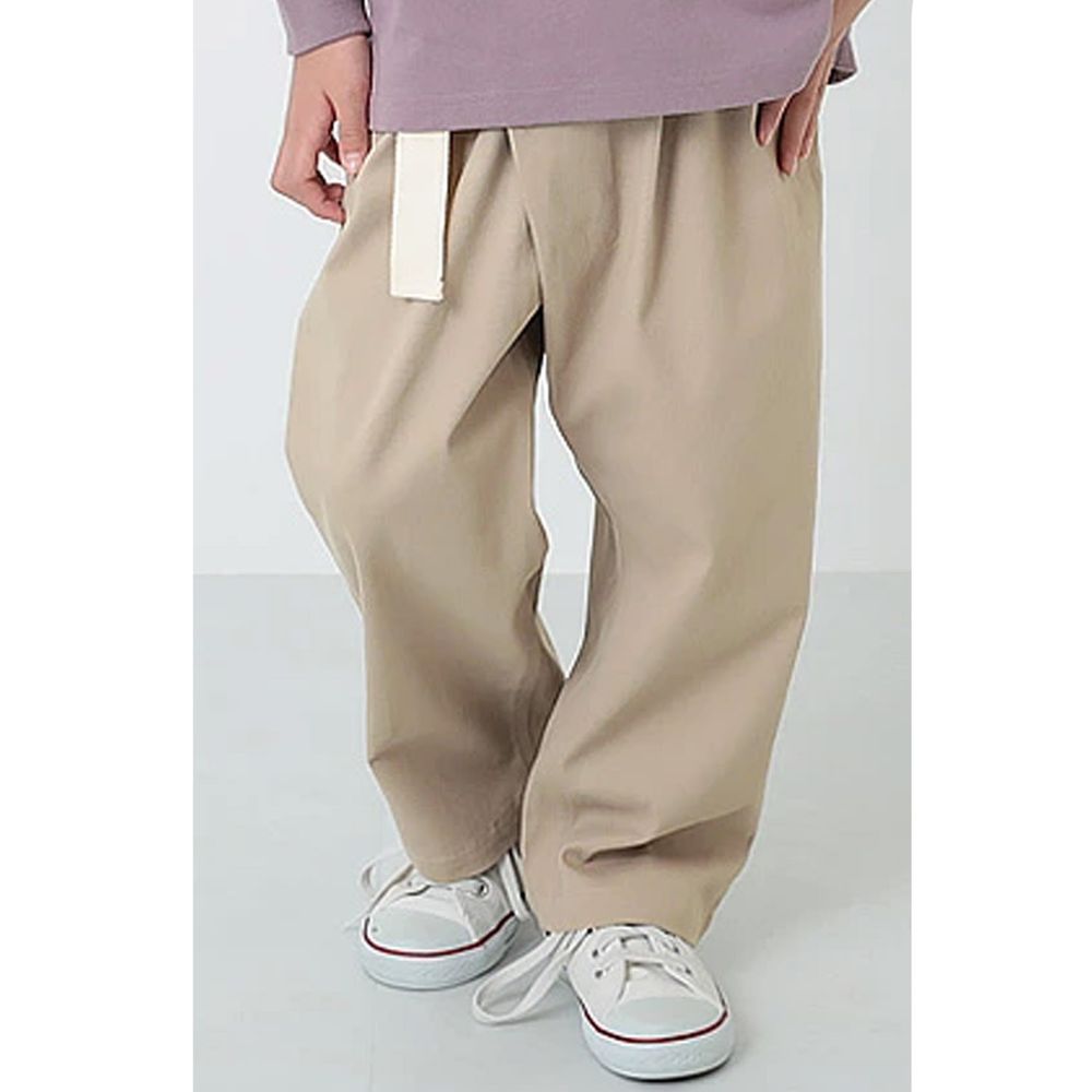 日本 devirock - 純棉 帥氣腰帶造型寬鬆長褲-淺杏