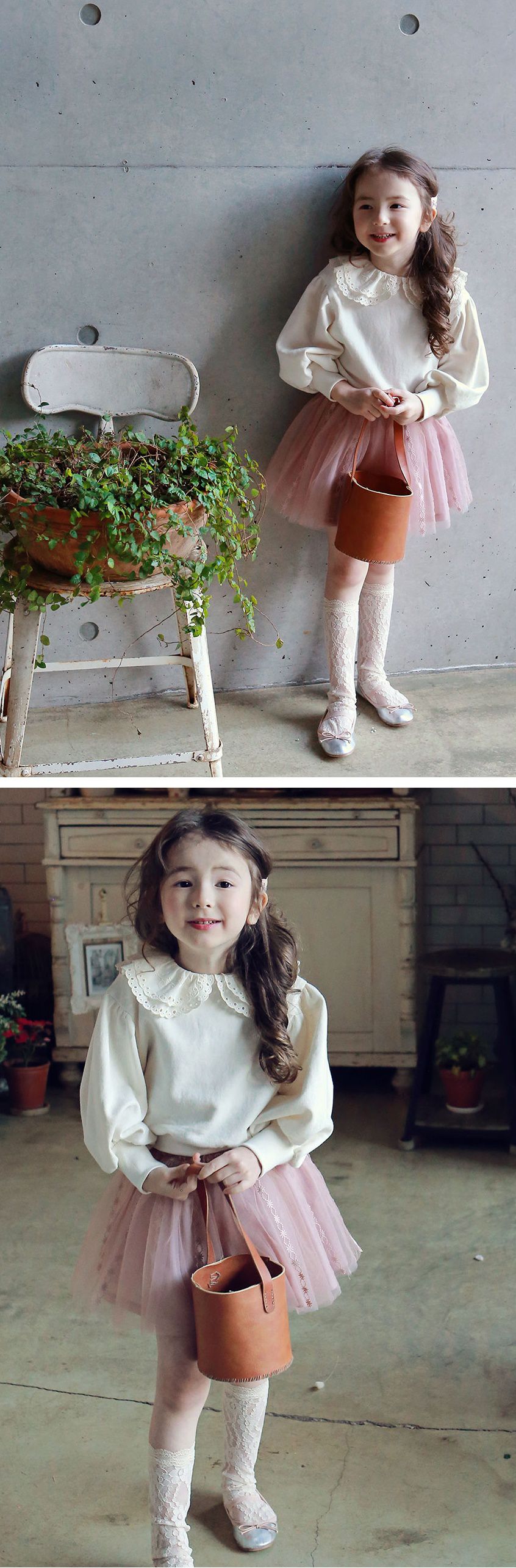 韓國 PuellaFLO - 雙層花瓣領泡泡袖上衣-米白