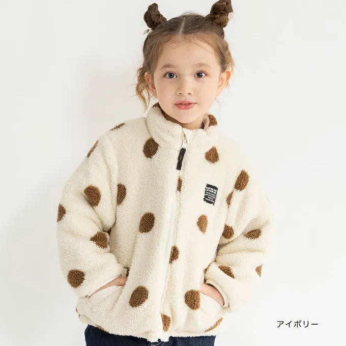 日本 BRANSHES - 2way雙面異材質保暖鋪棉外套(可機洗)-圓點-象牙白