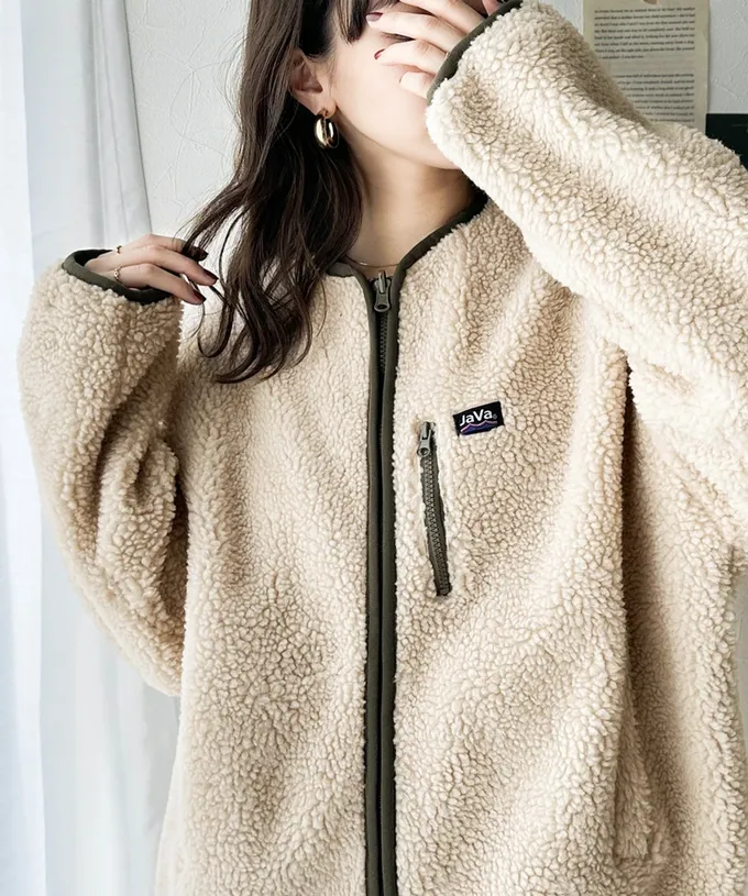 日本 Classical Elf - 2WAY泰迪熊短絨飛行外套-沙杏x黑