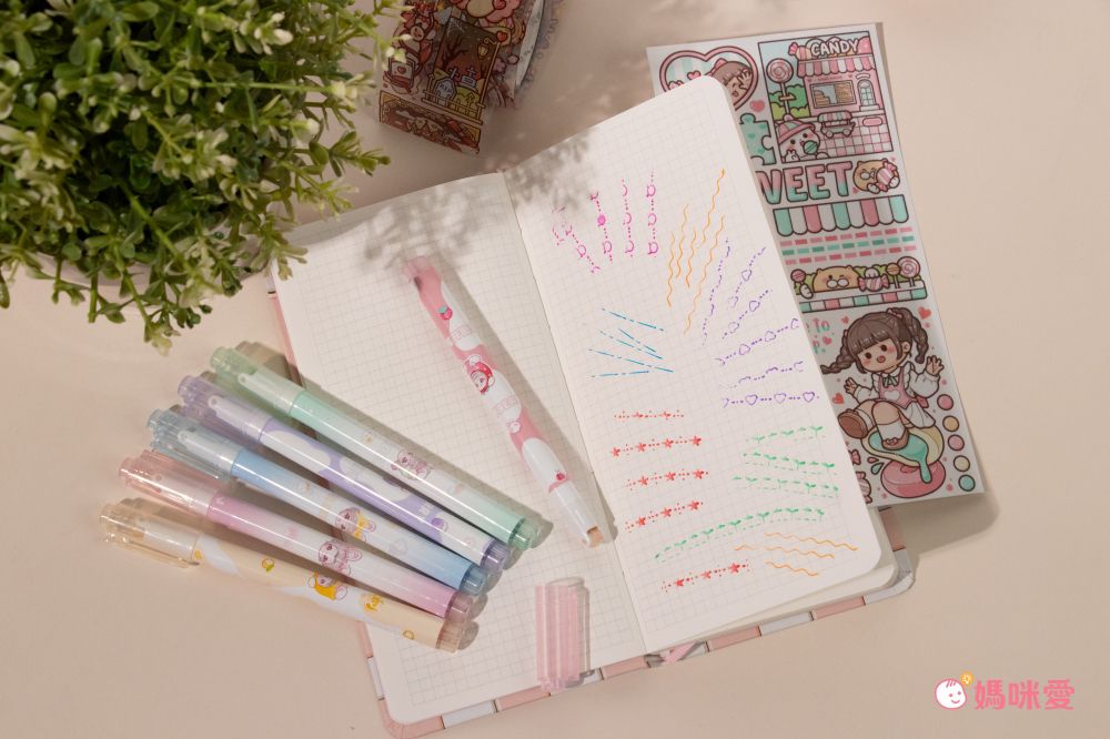 小麻糬筆記雙頭螢光筆-鹽系 (15x1.2cm)