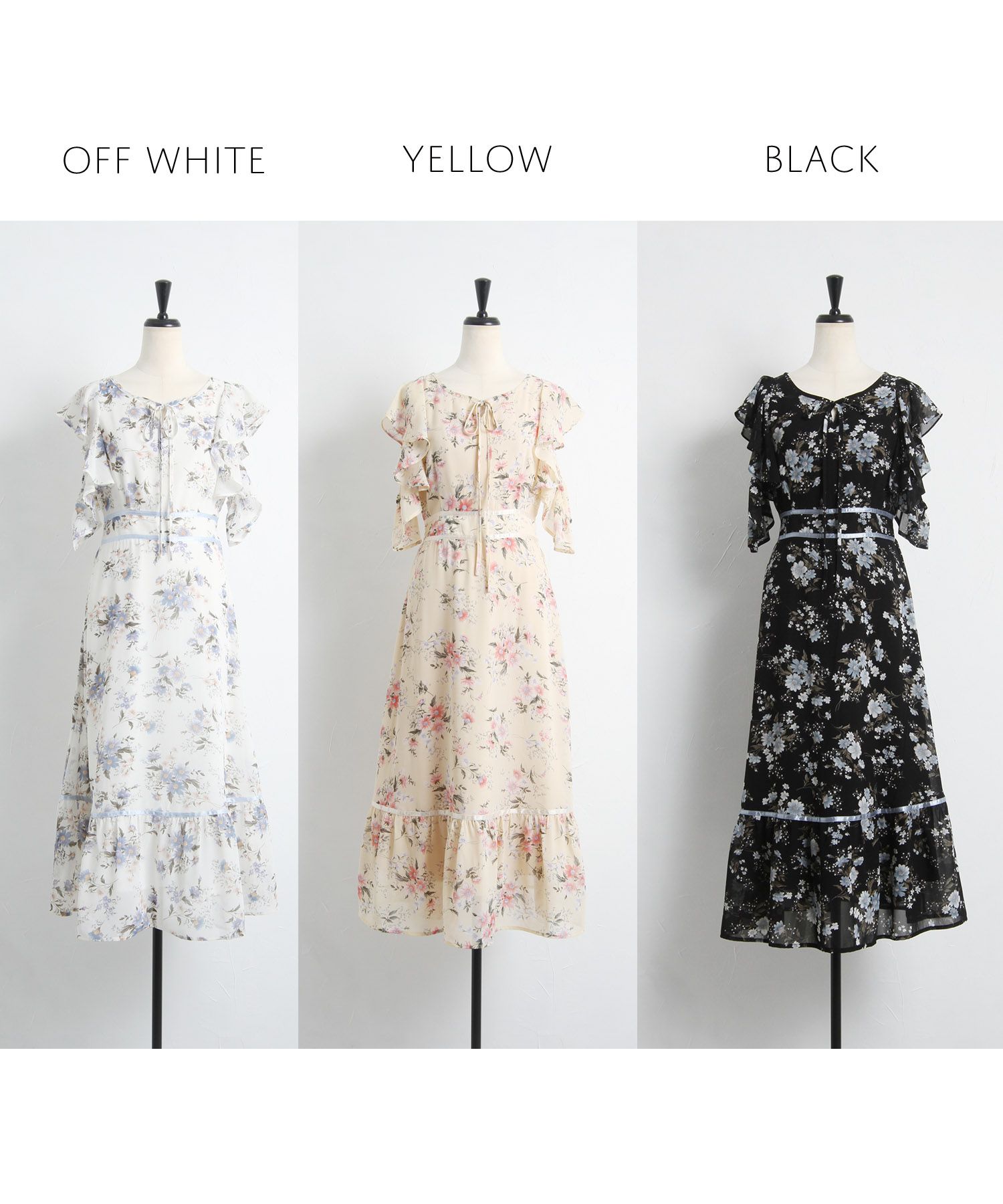 日本 tocco-closet - 精靈荷葉開袖雪紡洋裝-碎花-天使白