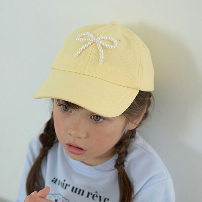 日本 Lycee mine - 甜美珍珠蝴蝶結棒球帽-粉 (54cm)