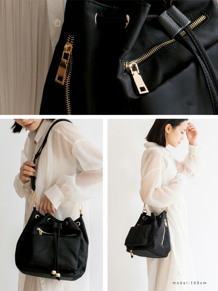 日本代購 - 尼龍輕量 10口袋多功能肩背包-卡其棕 (24x18x14cm)