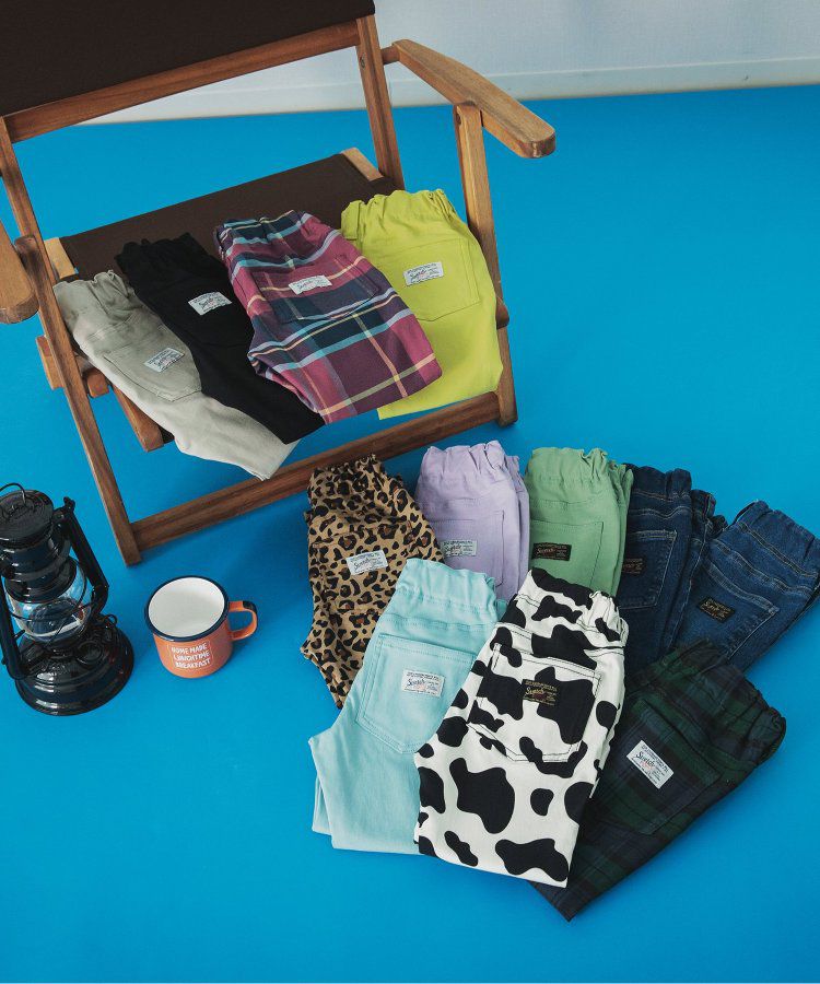 日本 BREEZE - [推薦]定番彈力鬆緊合身長褲-藍綠格紋