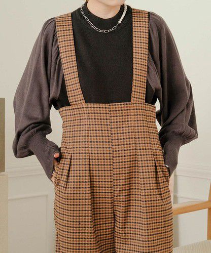 日本 Bou Jeloud - 細針織拼接泡泡袖上衣-淺卡其