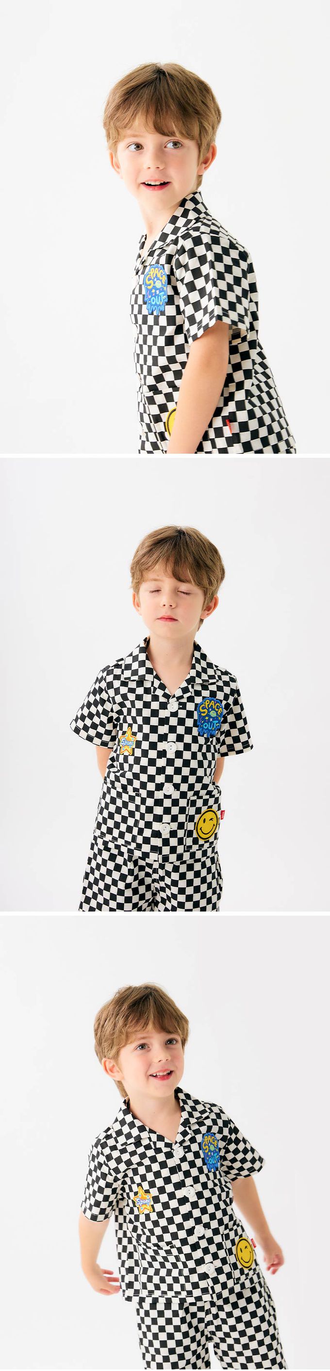 韓國 OZKIZ - 圖章點綴格紋短袖套裝-綠