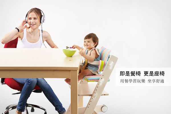 大將作 kid2youth - Qmomo 兒童成長餐椅(附輪) 套組-白樺木-小花椅墊