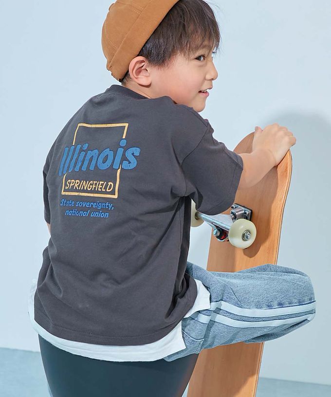 日本 devirock - 100%棉 定番印花短袖上衣-企鵝排列-灰棕