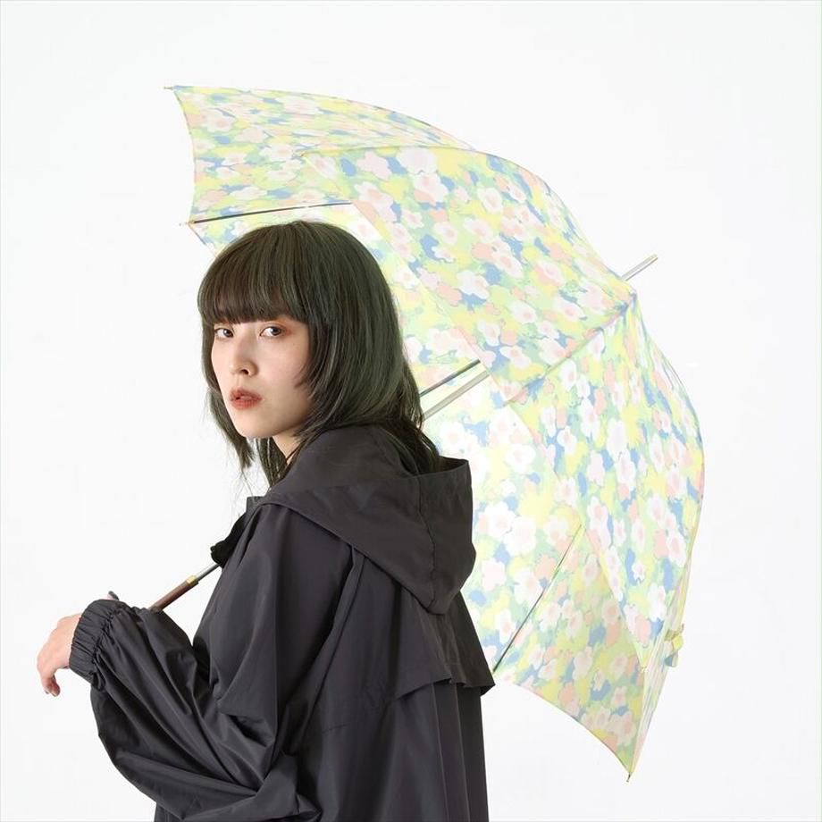 日本 nifty colors - 抗UV輕量 晴雨兩用J型手把直傘-春日綻放-藍綠 (直徑90cm/244g)