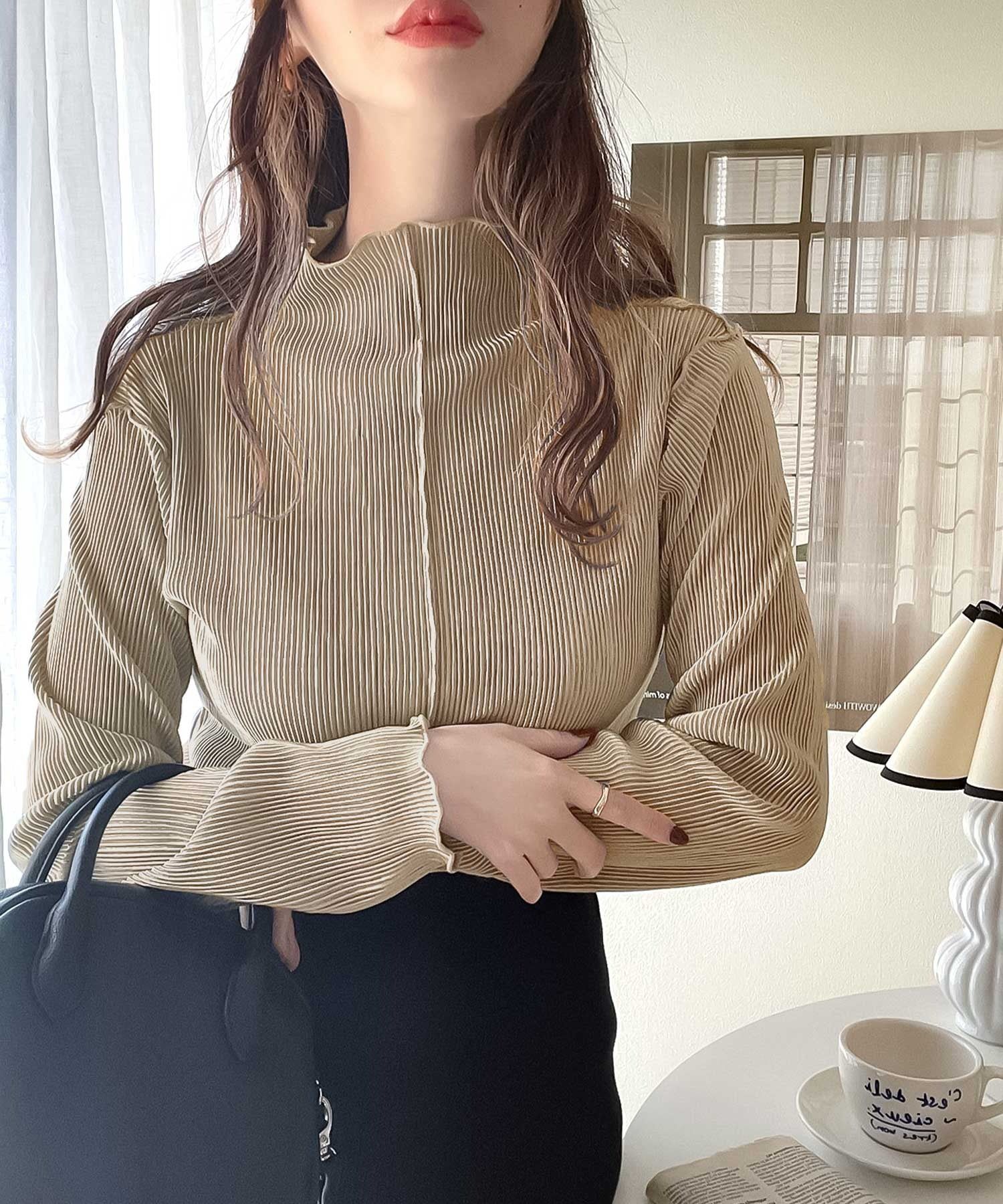 日本 Classical Elf - 光澤感木耳邊薄長袖上衣-酪梨綠