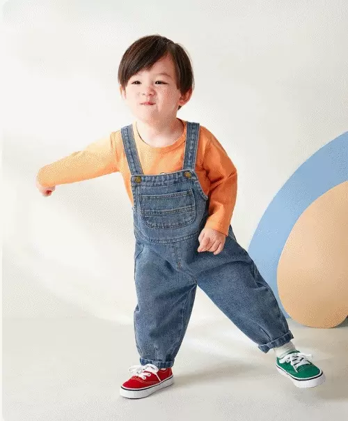 牛仔吊帶褲-翻翻口袋款-藍色