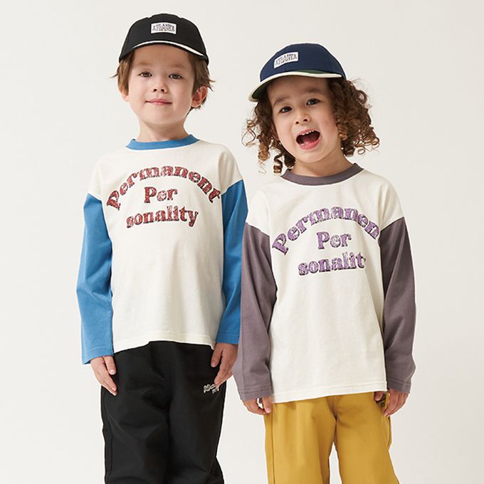 日本 b-ROOM - 100%棉 簡約logo撞色長袖上衣-摩卡