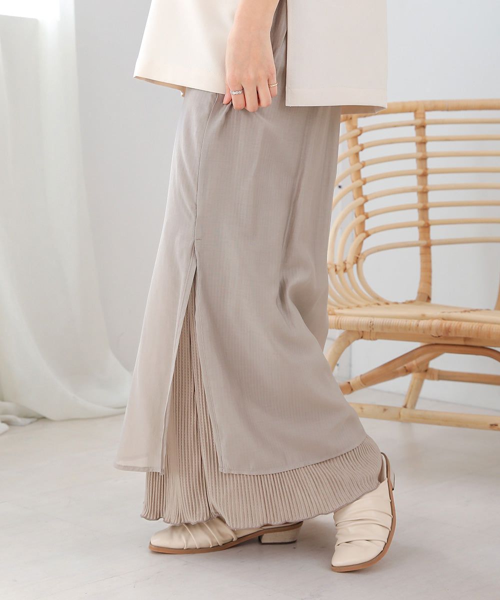 日本 Bab - 2WAY細摺拼接百搭長裙-淺灰