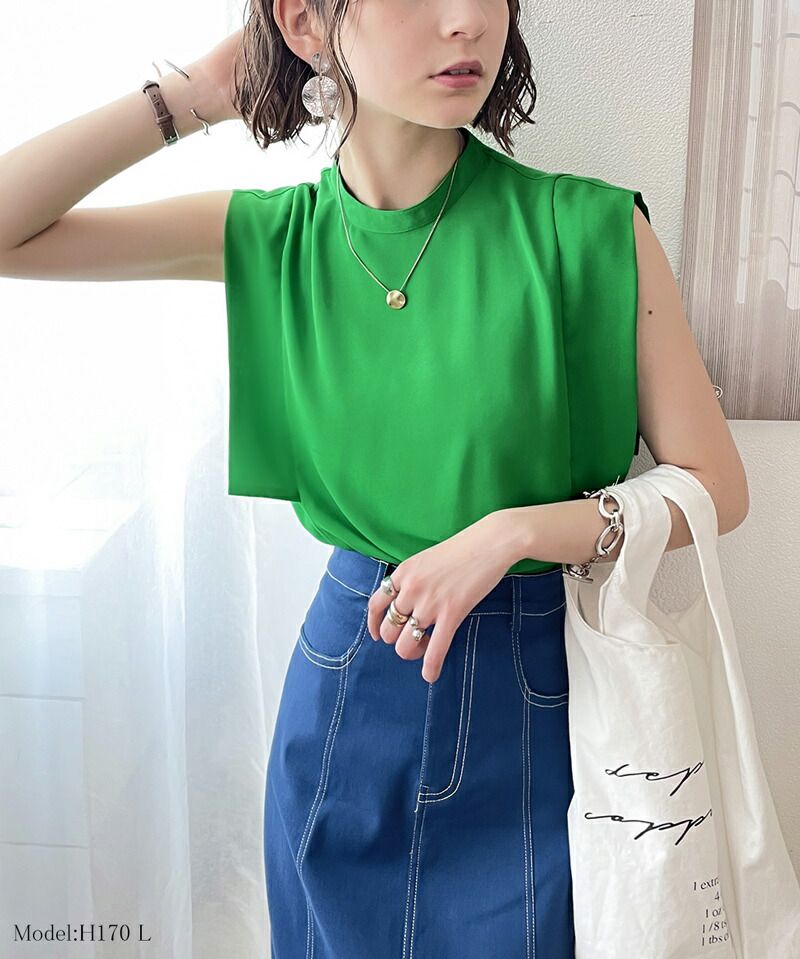 日本 Classical Elf - 優雅時尚雪紡無袖上衣-點點-春芽綠