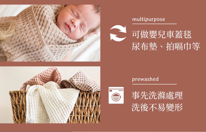 加拿大 lulujo - 透氣華夫格鬆餅格紋毯-香草白