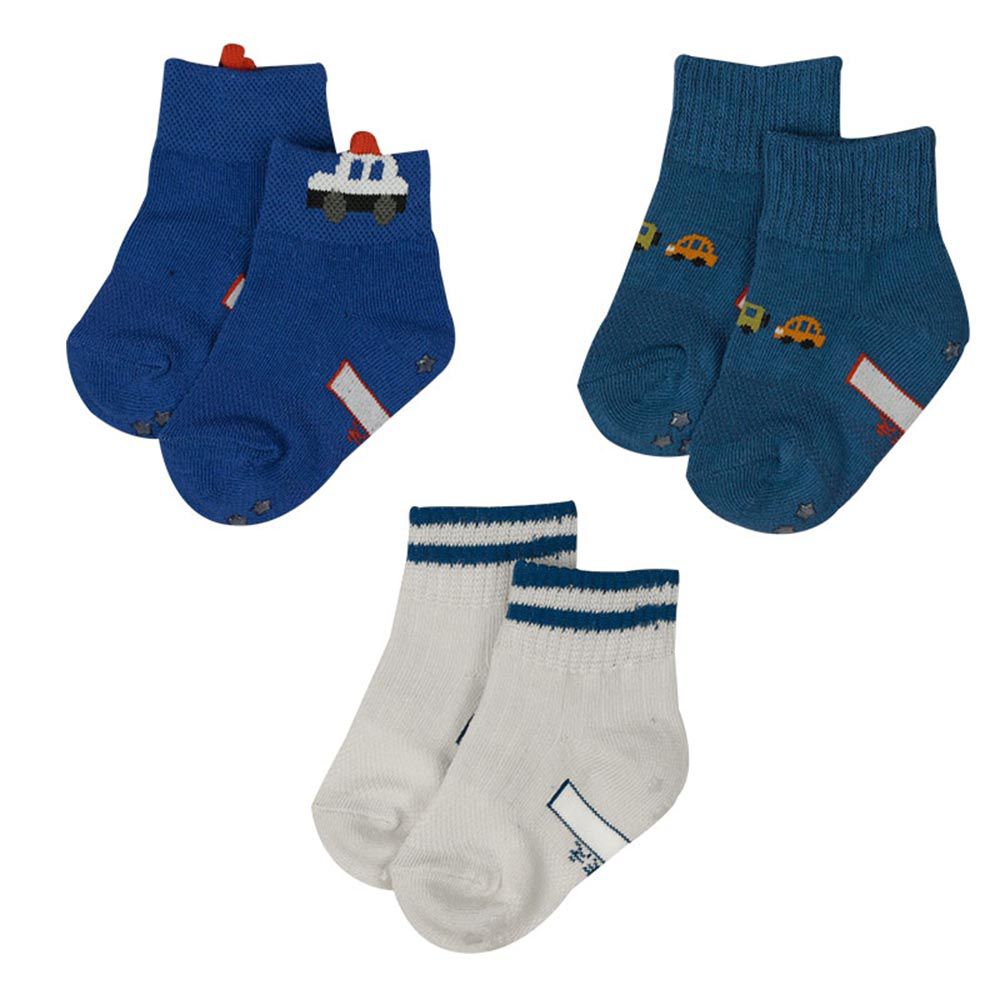 akachan honpo - 短襪3雙組-汽車-深藍色 (9~14cm)