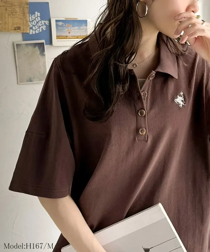 日本 Classical Elf - 素雅經典logo刺繡短袖POLO衫-咖啡