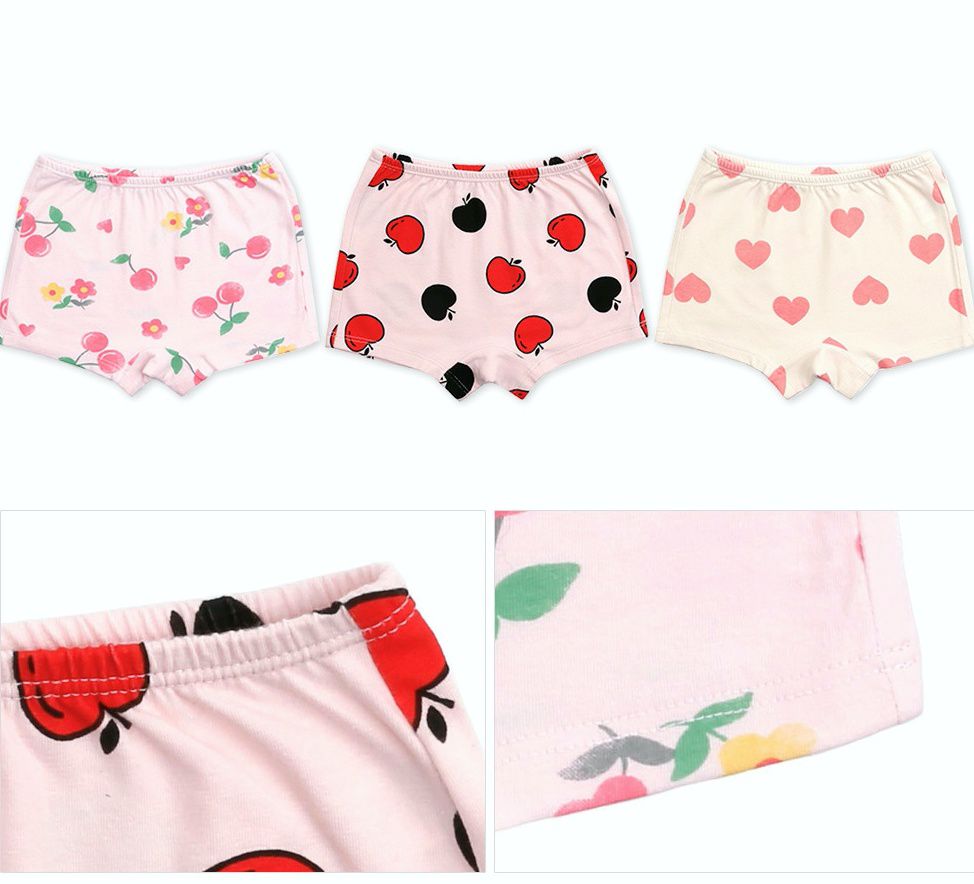 韓國 Maykids - 無螢光棉女寶四角褲三入組-公主花園